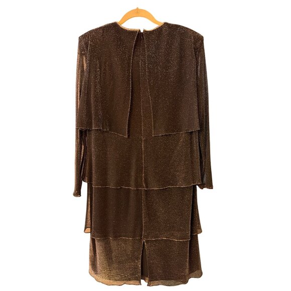 Patra Black Glitter Tiered Dress Size 12P Long Sleeve Semi-Sheer Formal Wear - Picture 3 of 5